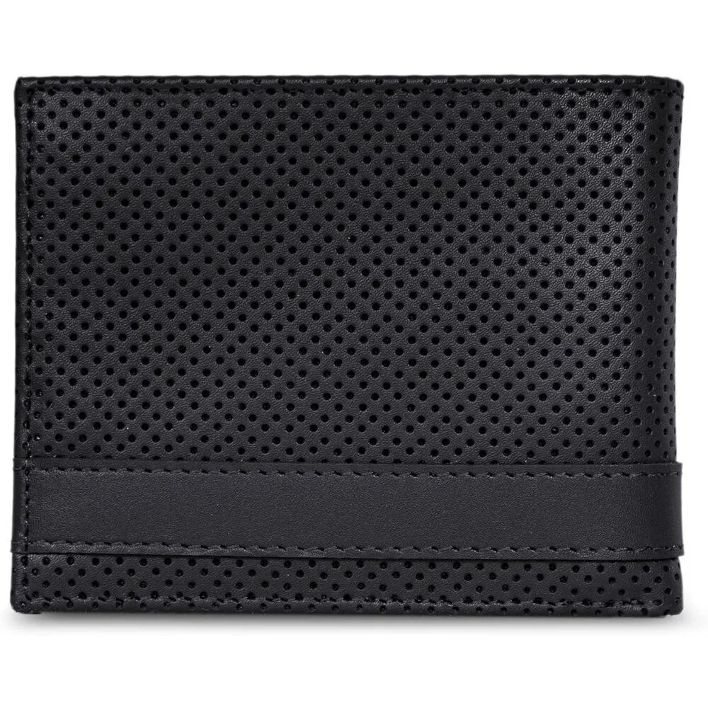 Men's Perforated-Black Bifold Leather Wallet RFID Blocking ID Window Card Slots